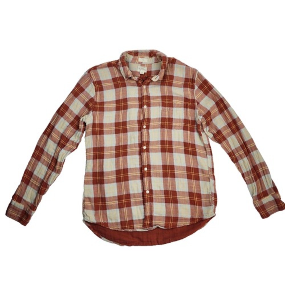 J Crew Shirt Men Large Orange Plaid Flannel Long Sleeve‎ - Slim Fit